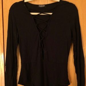 Black Low Open V Onesie